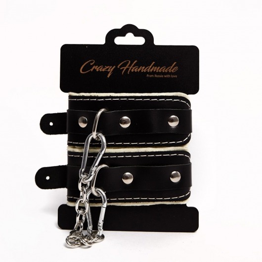 Черные скругленные наручники с мягкой бежевой подкладкой - Crazy Handmade - купить с доставкой в Подольске