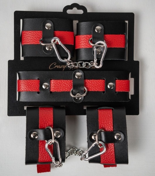 Черно-красный набор фиксаций: наручники, оковы и ошейник - Crazy Handmade - купить с доставкой в Подольске