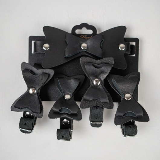 Набор фиксаций с бантиками из черной натуральной кожи - Crazy Handmade - купить с доставкой в Подольске