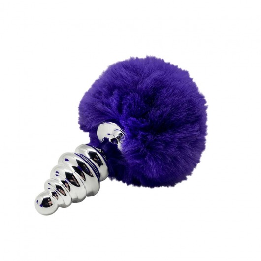 Анальная пробка Metal Anal Fluffly Twist Plug S с фиолетовым хвостиком - Adrien Lastic