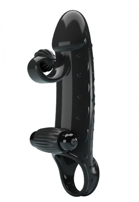 Черная вибронасадка на пенис с подхватом мошонки - 20 см. - Baile - в Подольске купить с доставкой