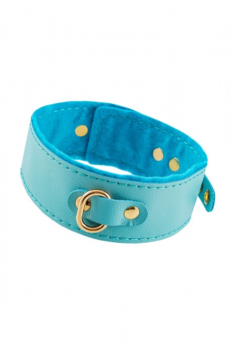 Голубой двуслойный кожаный ошейник с подкладкой из фетра - Pecado - купить с доставкой в Подольске