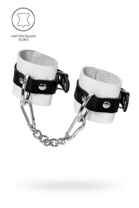 Бело-черные кожаные наручники с одним ремешком с люверсами - Pecado - купить с доставкой в Подольске