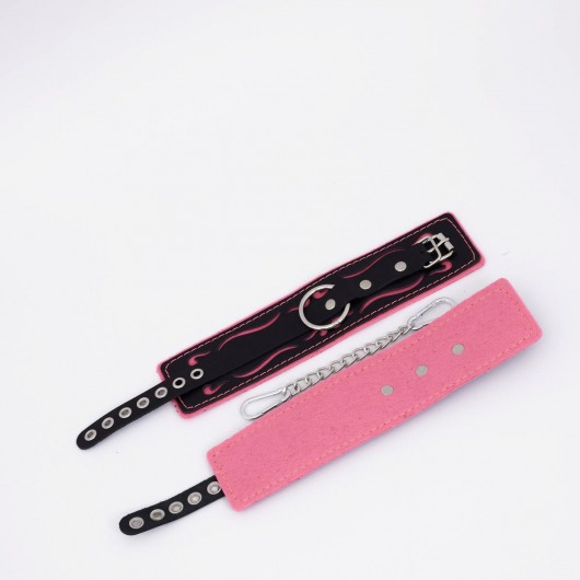 Черно-розовые кожаные оковы с розовой строчкой - Crazy Handmade - купить с доставкой в Подольске
