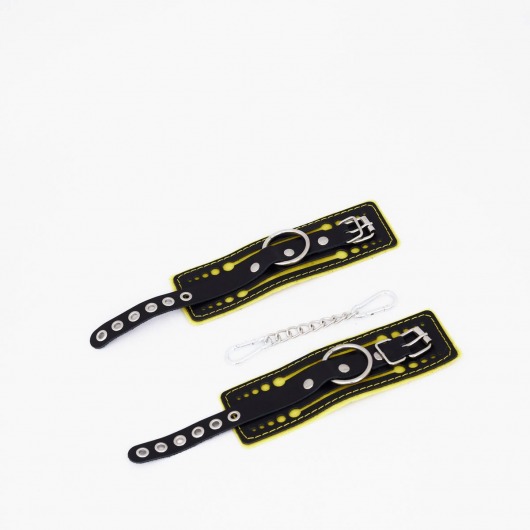 Черно-желтые кожаные наручники с жёлтой строчкой - Crazy Handmade - купить с доставкой в Подольске