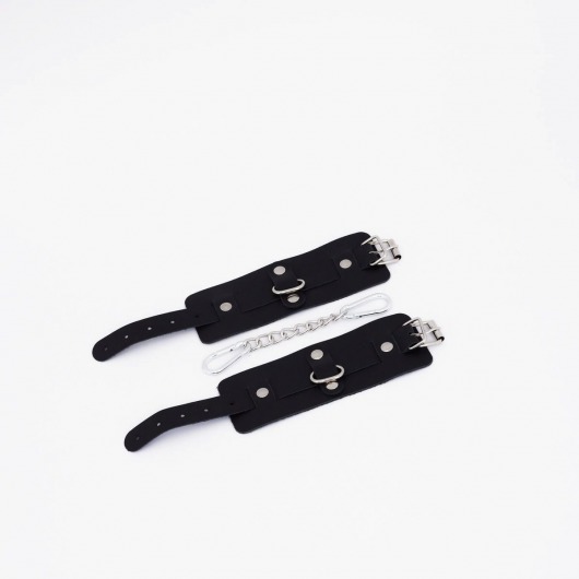 Черные кожаные наручники с хромированной фурнитурой - Crazy Handmade - купить с доставкой в Подольске