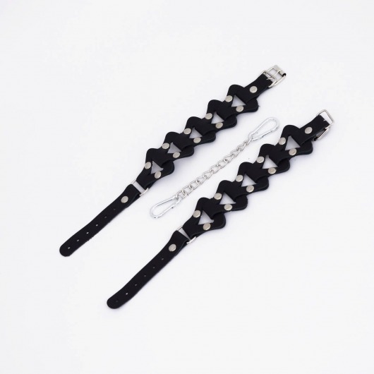 Черные кожаные наручники из звеньев - Crazy Handmade - купить с доставкой в Подольске