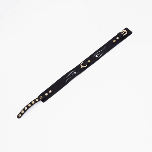 Черный кожаный ошейник с золотистой фурнитурой - Crazy Handmade - купить с доставкой в Подольске