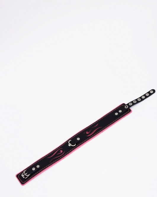 Черно-розовый кожаный ошейник с розовой строчкой - Crazy Handmade - купить с доставкой в Подольске