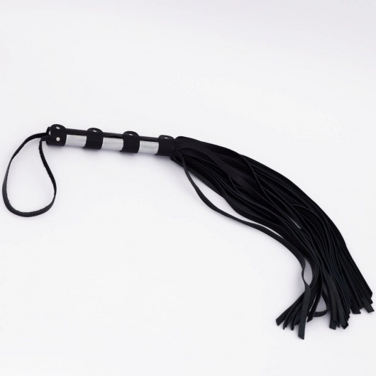 Черный кожаный флоггер со стальной ручкой - 45 см. - Crazy Handmade - купить с доставкой в Подольске
