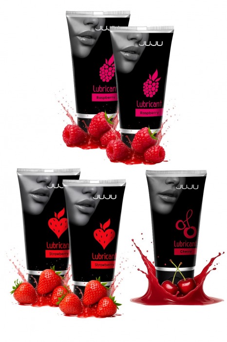 Набор из 5 съедобных лубрикантов JUJU (клубника х 2, малина х 2, вишня) - JuJu - купить с доставкой в Подольске