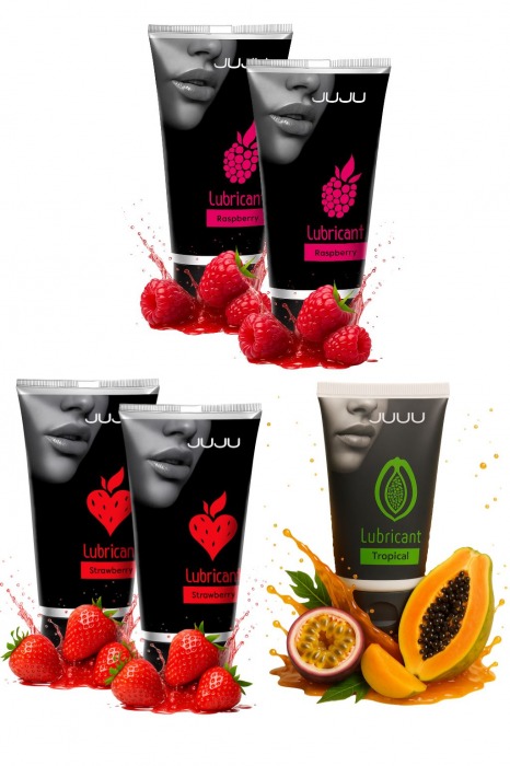 Набор из 5 съедобных лубрикантов JUJU (клубника х 2, малина х 2, тропические фрукты) - JuJu - купить с доставкой в Подольске