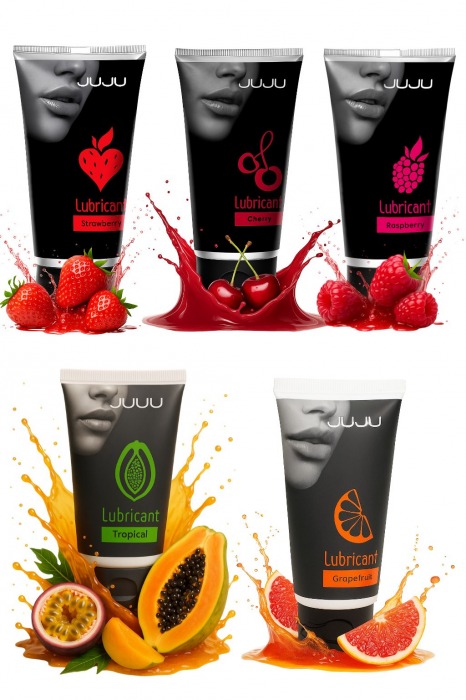 Набор из 5 съедобных лубрикантов JUJU (клубника, малина, тропические фрукты, вишня, грейпфрут) - JuJu - купить с доставкой в Подольске