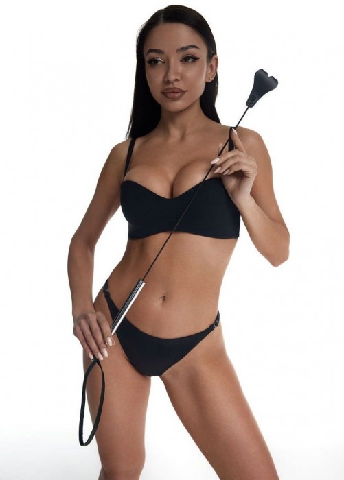 Стек с черным кожаным наконечником в виде сердца и металлической ручкой - 67 см. - Crazy Handmade - купить с доставкой в Подольске