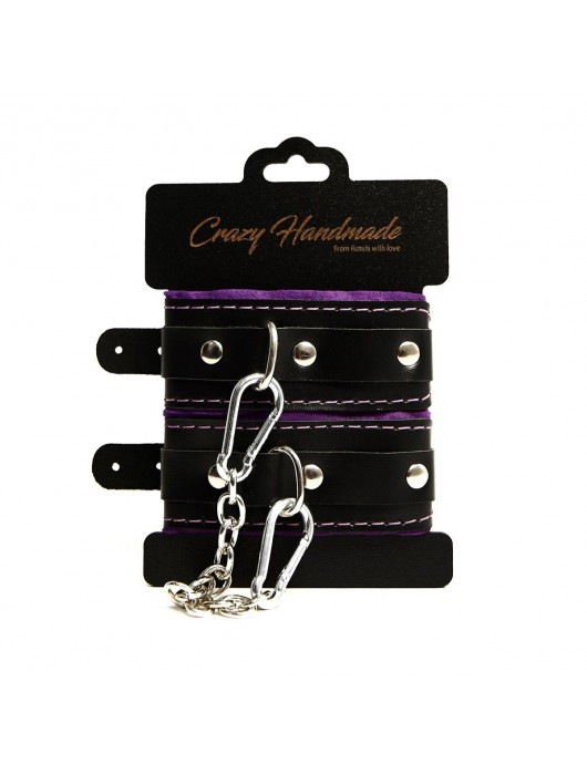 Черно-фиолетовые скругленные наручники с мягкой подкладкой - Crazy Handmade - купить с доставкой в Подольске