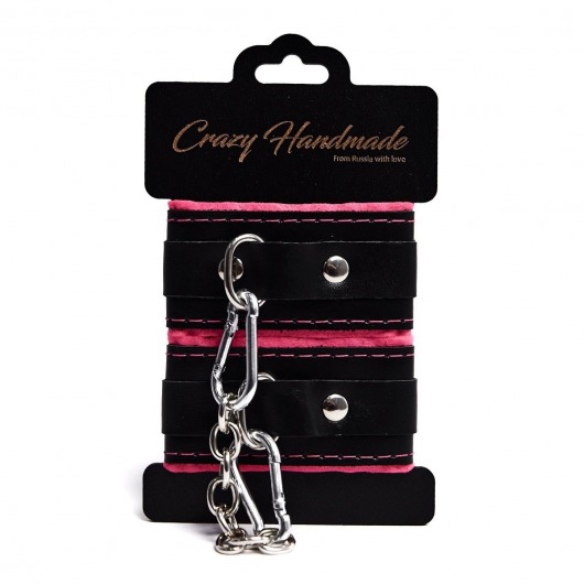 Черно-розовые скругленные наручники с мягкой подкладкой - Crazy Handmade - купить с доставкой в Подольске