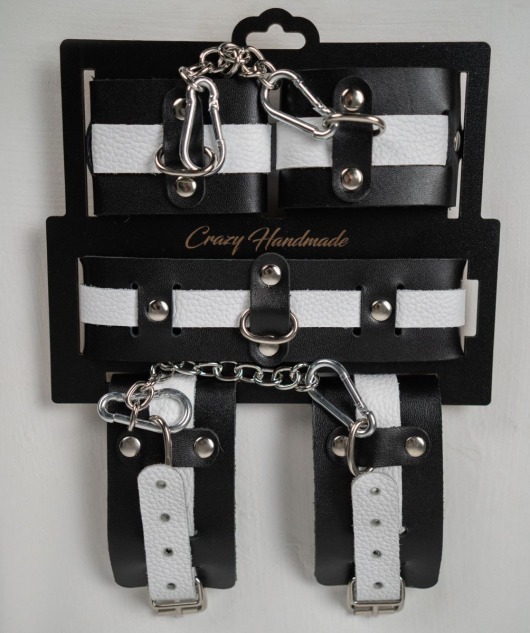 Набор фиксаторов из черной и белой натуральной кожи - Crazy Handmade - купить с доставкой в Подольске