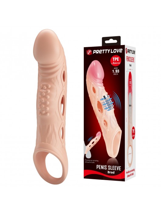 Телесная удлиняющая насадка с рельефом и вибрацией Brad - 21,3 см. - Baile - в Подольске купить с доставкой