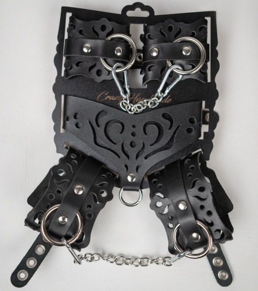 Черный ажурный кожаный набор фиксаций - Crazy Handmade - купить с доставкой в Подольске