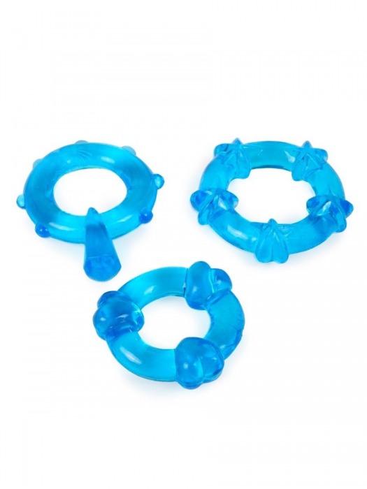 Набор из 3 синих эрекционных колец с различным рельефом - Erowoman-Eroman - в Подольске купить с доставкой