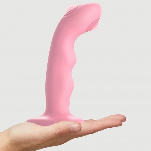Розовая насадка-стимулятор Strap-On-Me Tapping Dildo Wave - Strap-on-me - купить с доставкой в Подольске