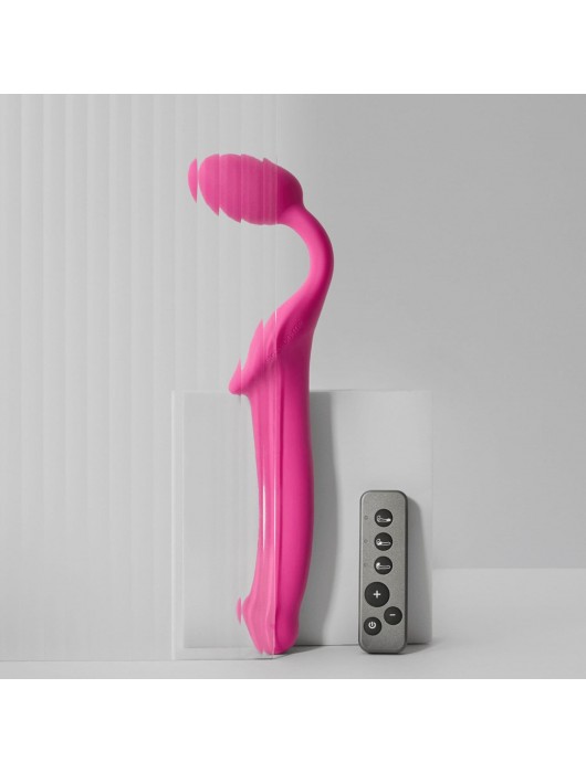 Ярко-розовый безремневой страпон Strap-on-me Vibrating Bendable Strap-On size XL - Strap-on-me - купить с доставкой в Подольске