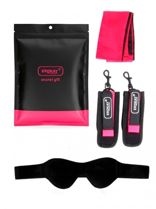 Черно-розовый эротический набор: маска, наручники и повязка - Erokay - купить с доставкой в Подольске