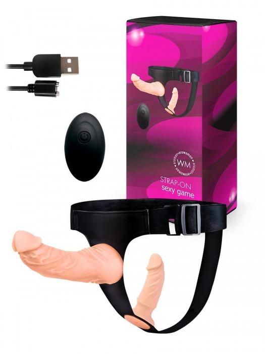 Женский страпон с 2 насадками, вибрацией и пультом ДУ - Erowoman-Eroman - купить с доставкой в Подольске