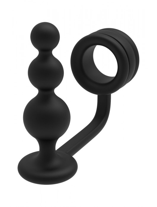Черное эрекционное кольцо с анальной елочкой Cockring With Beaded Anal Plug - Dream Toys - в Подольске купить с доставкой