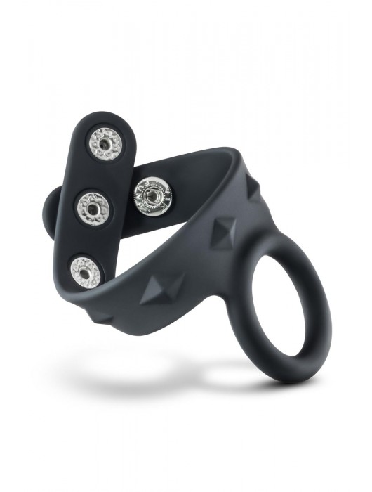 Черное эрекционное кольцо с подхватом мошонки на кнопках VS6 - Blush Novelties - в Подольске купить с доставкой