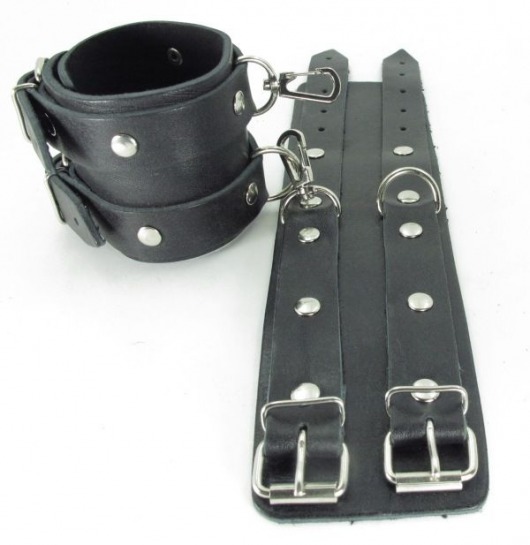 Черные кожаные оковы с двумя пряжками - БДСМ Арсенал - купить с доставкой в Подольске