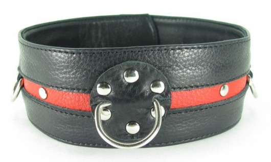 Черно-красный кожаный ошейник увеличенного размера с кольцом - БДСМ Арсенал - купить с доставкой в Подольске