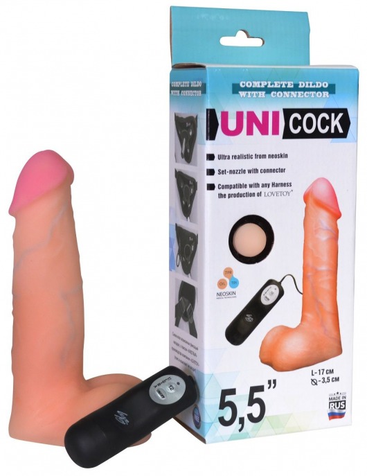 Фаллическая насадка Харнесс UNICOCK 5,5  с вибрацией - 17 см. - LOVETOY (А-Полимер) - купить с доставкой в Подольске