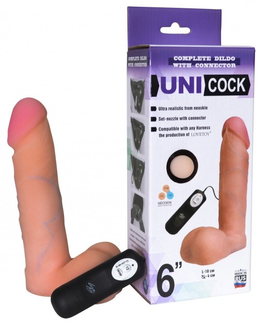 Фаллическая насадка Харнесс UNICOCK 6  с вибрацией - 18 см. - LOVETOY (А-Полимер) - купить с доставкой в Подольске