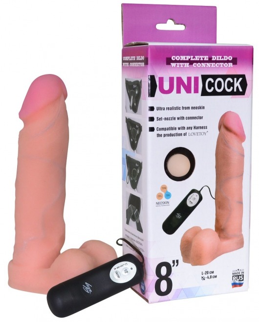 Фаллическая насадка Харнесс UNICOCK 8  с вибрацией - 20 см. - LOVETOY (А-Полимер) - купить с доставкой в Подольске