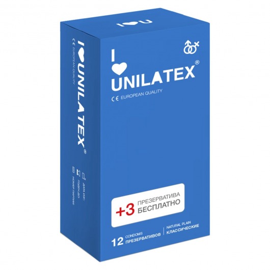 Классические презервативы Unilatex Natural Plain - 12 шт. + 3 шт. в подарок - Unilatex - купить с доставкой в Подольске