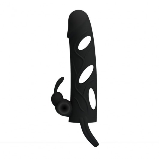 Чёрная насадка с клиторальным вибростимулятором и закрытой головкой - 14 см. - Baile - в Подольске купить с доставкой