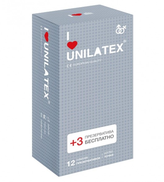 Презервативы с точками Unilatex Dotted - 12 шт. + 3 шт. в подарок - Unilatex - купить с доставкой в Подольске