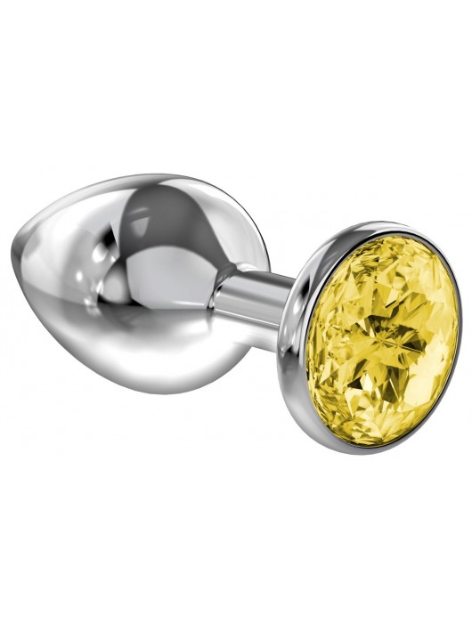 Малая серебристая анальная пробка Diamond Yellow Sparkle Small с жёлтым кристаллом - 7 см. - Lola Games - купить с доставкой в Подольске