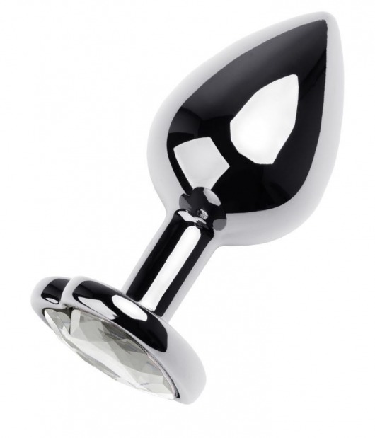 Серебристая анальная пробка с прозрачным кристаллом-сердцем - 8 см. - ToyFa - купить с доставкой в Подольске