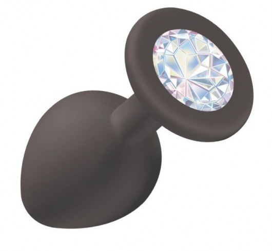 Чёрная анальная пробка Emotions Cutie Medium с прозрачным кристаллом - 8,5 см. - Lola Games - купить с доставкой в Подольске