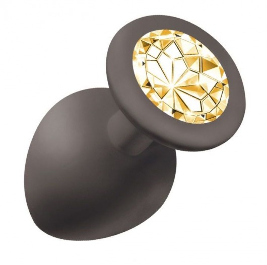 Чёрная анальная пробка Emotions Cutie Large с желтым кристаллом - 10 см. - Lola Games - купить с доставкой в Подольске