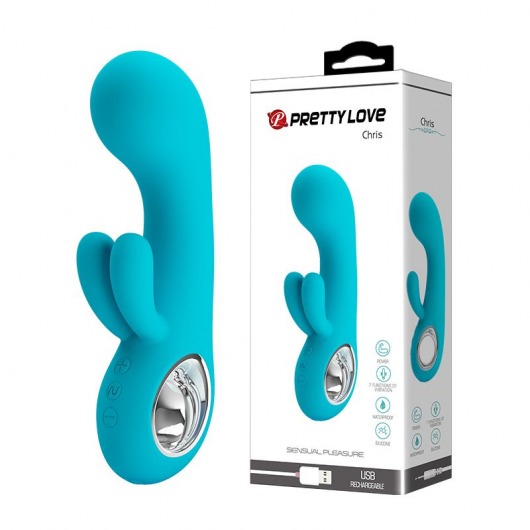 Бирюзовый вибратор Chris с клиторальным отростком - 15,4 см. - Baile