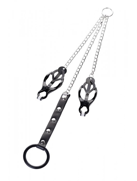 Черно-серебристые зажимы для сосков с кольцом для пениса TOYFA Metal - ToyFa - купить с доставкой в Подольске