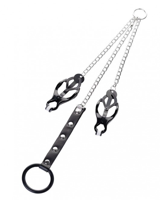 Черно-серебристые зажимы для сосков с кольцом для пениса TOYFA Metal - ToyFa - купить с доставкой в Подольске